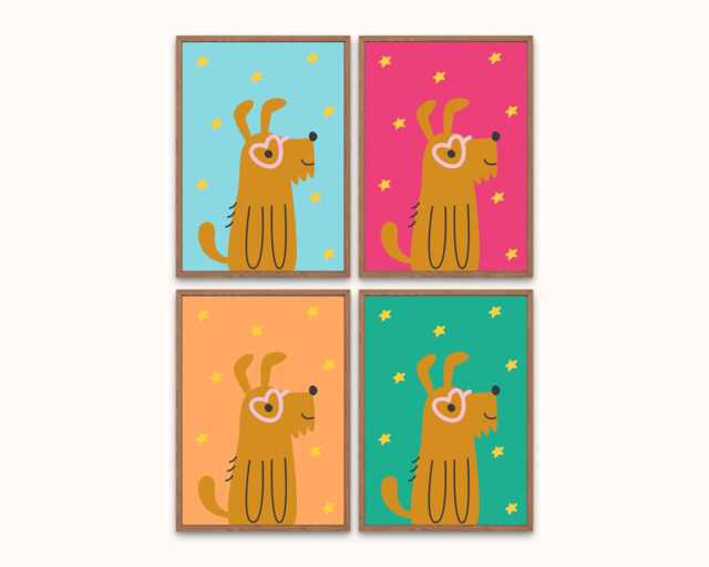 Cute Dog Print - Kids Bedroom Poster Playroom Nursery Prints Retro Bright Colourful Fun Quote Room Decor Rainbow Animals - image 1