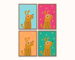 Cute Dog Print - Kids Bedroom Poster Playroom Nursery Prints Retro Bright Colourful Fun Quote Room Decor Rainbow Animals - thumbnail 1