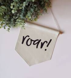 Roar Canvas Banner - Neutral Safari Nursery Decor Jungle Wall Flag Pennant Hanging - thumbnail 1