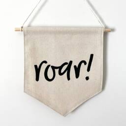 Roar Canvas Banner - Neutral Safari Nursery Decor Jungle Wall Flag Pennant Hanging - thumbnail 3