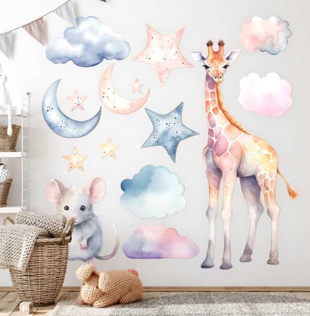Magical Nature Wall Stickers For Baby Room, Pink Children's Room Decor, Animals Decal Kids Self Adhesive - image 1