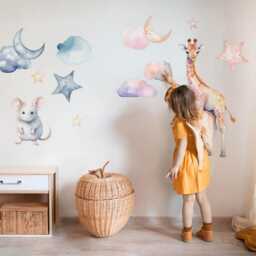 Magical Nature Wall Stickers For Baby Room, Pink Children's Room Decor, Animals Decal Kids Self Adhesive - thumbnail 2