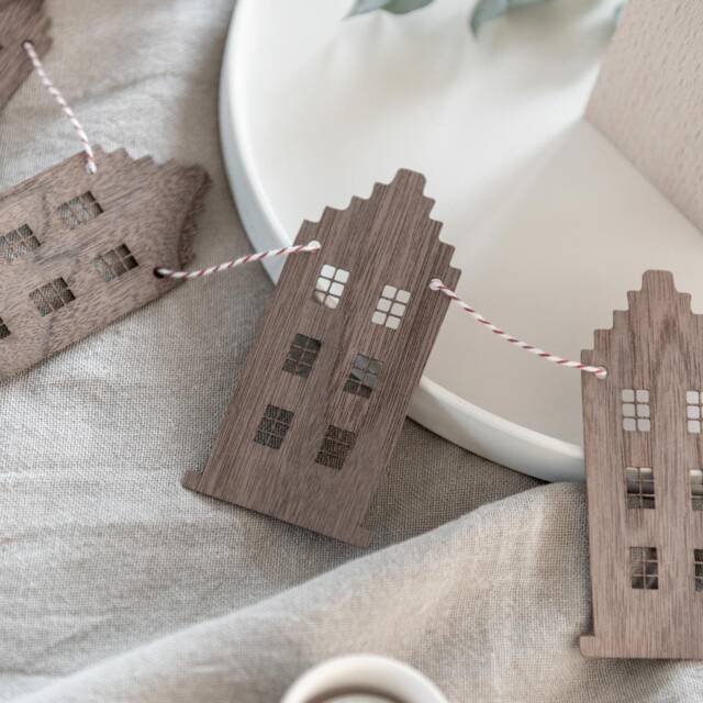 Garland Amsterdam Canal Houses Made Of Wood - Wall Decoration House Wooden Garland - image 1