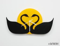 Swans Love - Black & Yellow Silhouette Wall Clock