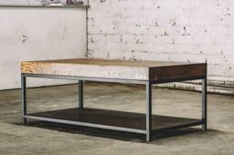 Oak Coffee Table, Black Metal Frame, Industrial Rustic Decor