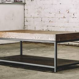 Oak Coffee Table, Black Metal Frame, Industrial Rustic Decor - thumbnail 3
