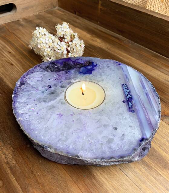 Purple Agate Slab Candle Holder - Boho Home Decor - image 1