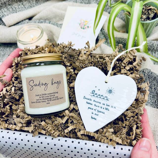 Sending Hugs Personalised Candle & Porcelain Heart Gift Set - image 1
