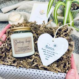 Sending Hugs Personalised Candle & Porcelain Heart Gift Set - thumbnail 1