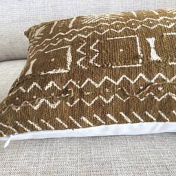 African Mud Cloth Lumbar Cushion Cover, Tan Tribal Pillow - thumbnail 3