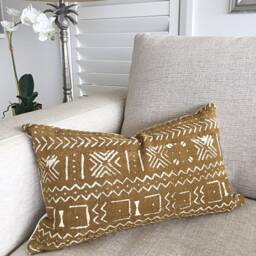 African Mud Cloth Lumbar Cushion Cover, Tan Tribal Pillow - thumbnail 2