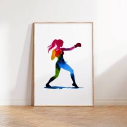 Girl Kickboxing Print Set - 3 Kickboxer Posters - Women's Boxing Colourful Sport Wall Art Home Gym Decor Instructor Teacher Gift - thumbnail 3