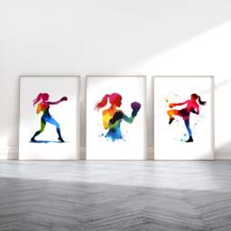 Girl Kickboxing Print Set - 3 Kickboxer Posters - Women's Boxing Colourful Sport Wall Art Home Gym Decor Instructor Teacher Gift - thumbnail 2