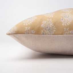 Chatsworth Linen-Blend Cushion Cover in Bright Ochre Yellow. Geometric Floral Paisley Design. 17x17 - thumbnail 2