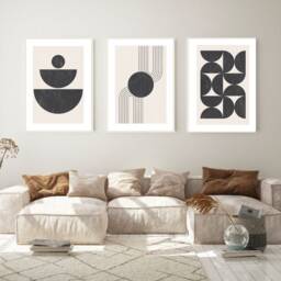 Boho Style Set Of 3 Prints, Neutral Tones Modern Wall Art, Scandinavian Poster Set, 3, Home Decor, Geometric Shapes, Posters - thumbnail 1