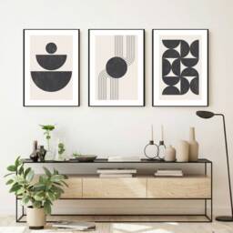 Boho Style Set Of 3 Prints, Neutral Tones Modern Wall Art, Scandinavian Poster Set, 3, Home Decor, Geometric Shapes, Posters - thumbnail 2