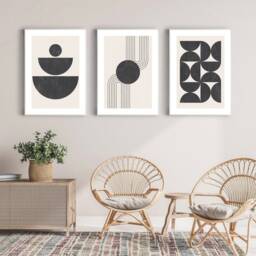 Boho Style Set Of 3 Prints, Neutral Tones Modern Wall Art, Scandinavian Poster Set, 3, Home Decor, Geometric Shapes, Posters - thumbnail 3
