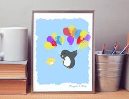 Penguin & Peep Balloons - Art Print 8x10 13x19 - thumbnail 1