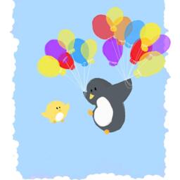 Penguin & Peep Balloons - Art Print 8x10 13x19 - thumbnail 2