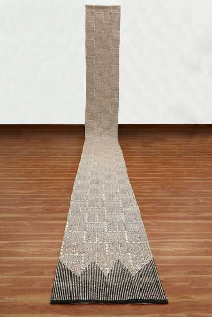 Geometric Hand Woven Cotton Runner Rug - Beige & Black Hallway Stair Dhurrie - image 1