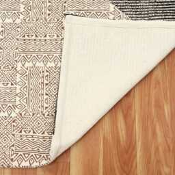 Geometric Hand Woven Cotton Runner Rug - Beige & Black Hallway Stair Dhurrie - thumbnail 4