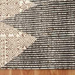Geometric Hand Woven Cotton Runner Rug - Beige & Black Hallway Stair Dhurrie - thumbnail 2