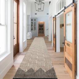 Geometric Hand Woven Cotton Runner Rug - Beige & Black Hallway Stair Dhurrie - thumbnail 3