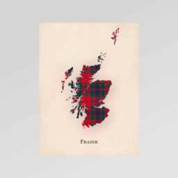 Clan Fraser Old Scottish Tartan Map - Of Scotland Family Wall Decor, Ready To Hang - thumbnail 2
