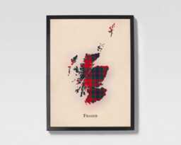 Clan Fraser Old Scottish Tartan Map - Of Scotland Family Wall Decor, Ready To Hang - thumbnail 1