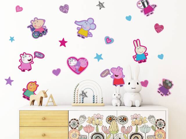 Peppa Pig & Friends Pink Wall Sticker Pack, Decals, Stickers, Decor, Themed Bedroom - image 1