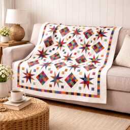 Evening Sunset Star Quilt Pattern - Modern Scrappy Throw - PDF Pattern - thumbnail 1