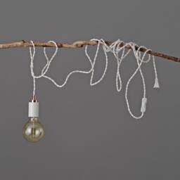 White Plug-In Simple Swag Pendant Ceiling Light + Rose Gold Top - Modern Minimalist Exposed Edison Bulb Lighting 15Ft Twisted Fabric Cord - thumbnail 1