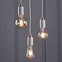 White Plug-In Simple Swag Pendant Ceiling Light + Rose Gold Top - Modern Minimalist Exposed Edison Bulb Lighting 15Ft Twisted Fabric Cord - thumbnail 3