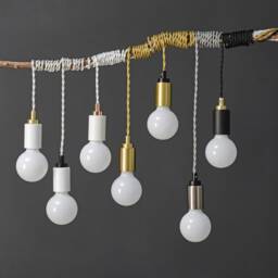 White Plug-In Simple Swag Pendant Ceiling Light + Rose Gold Top - Modern Minimalist Exposed Edison Bulb Lighting 15Ft Twisted Fabric Cord - thumbnail 4
