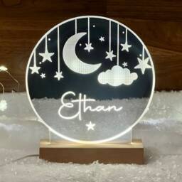 Personalised Nightlight, Custom Moon & Star Light, Personalized Clouds Night Light & New Baby Name, Bedroom Lamp, Newborn Mum Nursery Decor - thumbnail 3