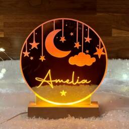 Personalised Nightlight, Custom Moon & Star Light, Personalized Clouds Night Light & New Baby Name, Bedroom Lamp, Newborn Mum Nursery Decor - thumbnail 2