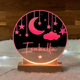 Personalised Nightlight, Custom Moon & Star Light, Personalized Clouds Night Light & New Baby Name, Bedroom Lamp, Newborn Mum Nursery Decor