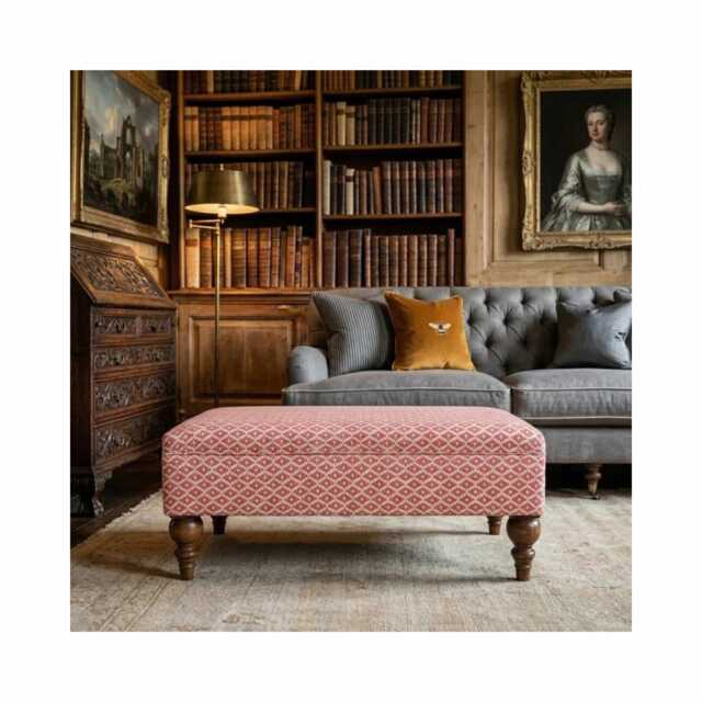 Linen Ashfield Fabric Upholstered Footstool With Wooden Legs, Vintage Modern Coffee Table - image 1
