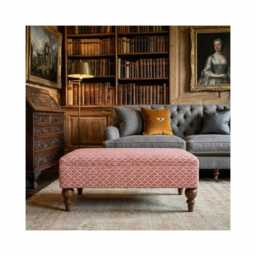 Linen Ashfield Fabric Upholstered Footstool With Wooden Legs, Vintage Modern Coffee Table - thumbnail 1