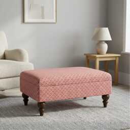 Linen Ashfield Fabric Upholstered Footstool With Wooden Legs, Vintage Modern Coffee Table - thumbnail 2