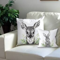 Woodland Cushion , Animals Scatter Room Decor Forest Bear Hedgehog Bunny Owl Deer Fox - thumbnail 3
