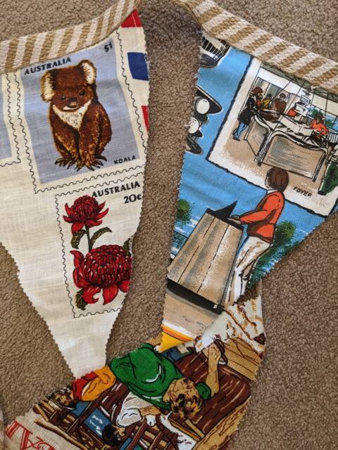 Australian Rural Scenes Large Linen Bunting Pennants Flags Upcycled Vintage Teatowels - image 1