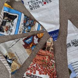 Australian Rural Scenes Large Linen Bunting Pennants Flags Upcycled Vintage Teatowels - thumbnail 2