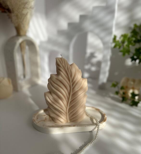 Leaf Shaped Soy Wax Pillar Candle Autumn Scented Halloween Decor - image 1