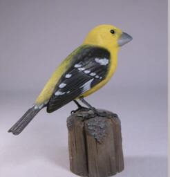 Yellow Grosbeak Wooden Carved Bird Carving - thumbnail 1
