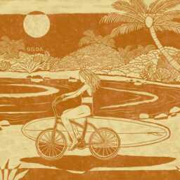 Beach Bike Art Print - Boho Surf, Longboard Girl, Handmade Linocut - thumbnail 2