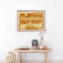 Beach Bike Art Print - Boho Surf, Longboard Girl, Handmade Linocut - thumbnail 3