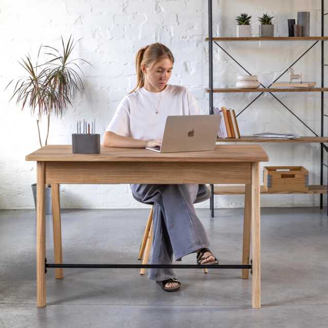 Solid Oak Wood Computer Desk Mid-Century Modern Farmhouse Table by Etsy ...