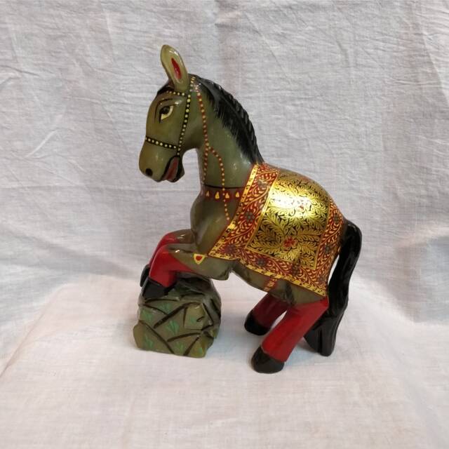 Green Jade Horse Figurine, Carved Gemstone Animals, Horse Statues, Spirit Christmas Gift, Home Office Decoratives, Cowboy - image 1