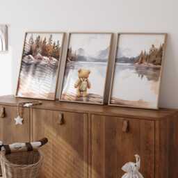 Bear Nursery Print, Decor, Neutral Baby Art, Woodland Nursery, Adventure Set Of 3 Posters - thumbnail 3